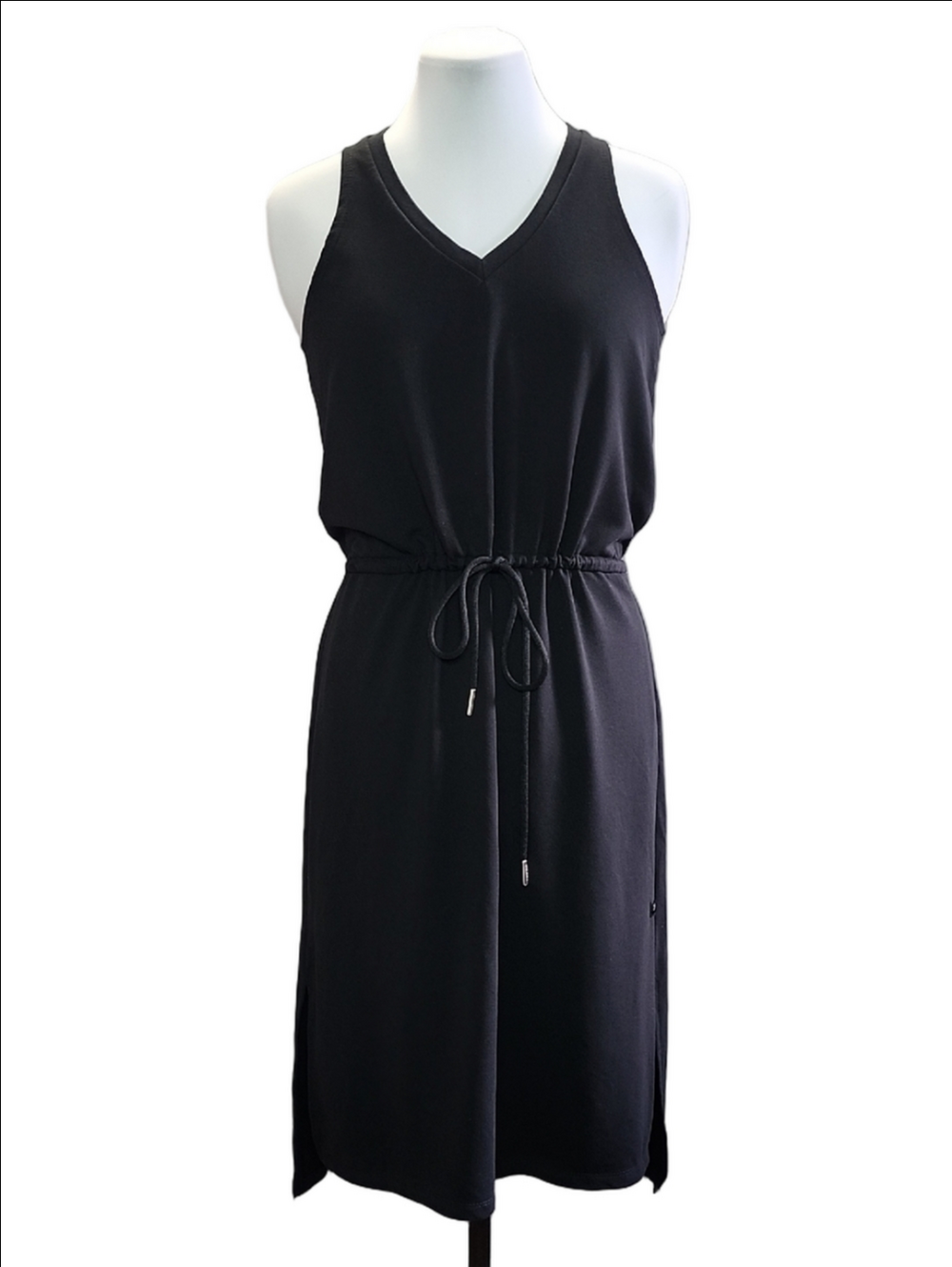 ORAKI Black v-neck cinched drawstring waist sleeveless high/low dress